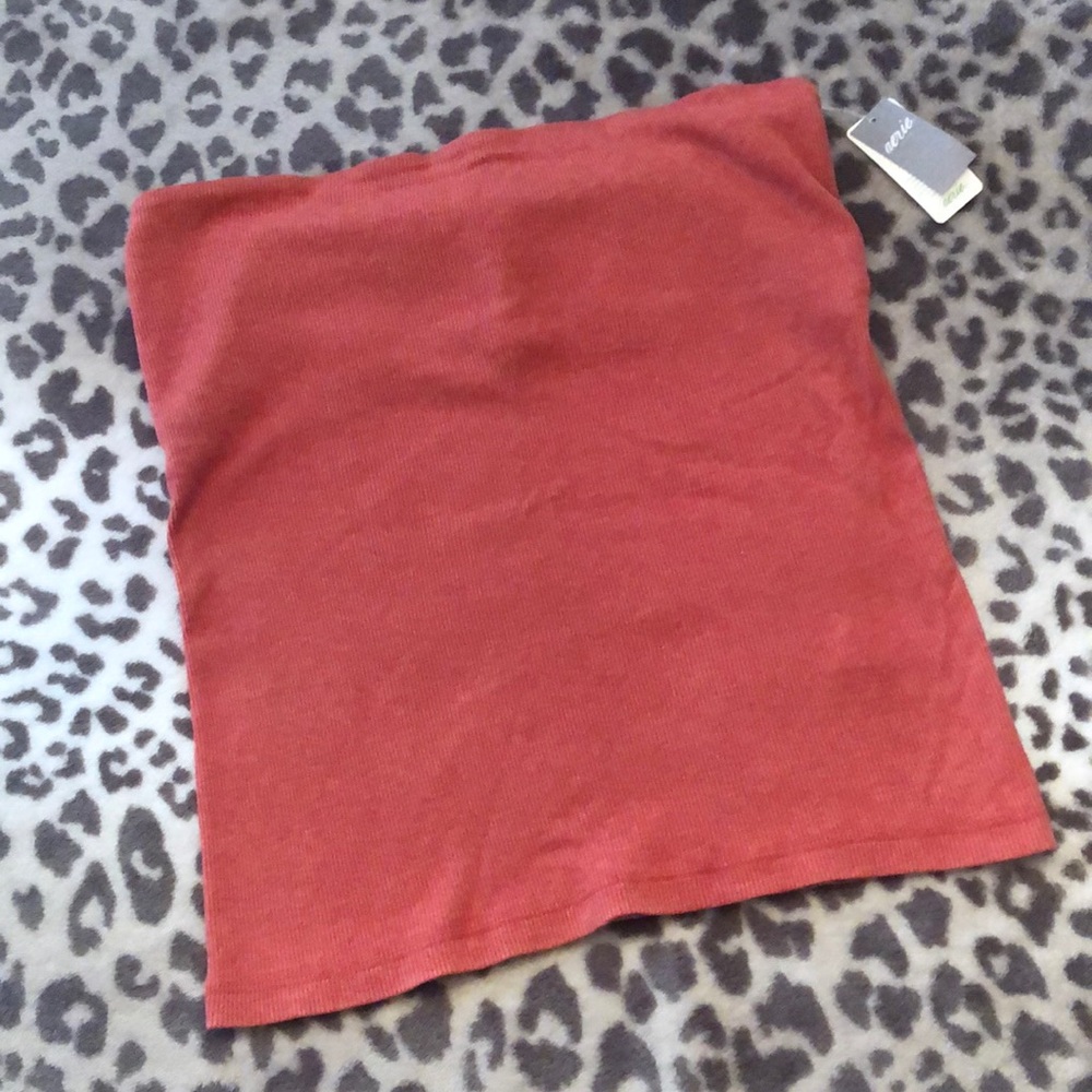 Aerie Rust Orange Ribbed Tube Top Built in Bra Size Small
